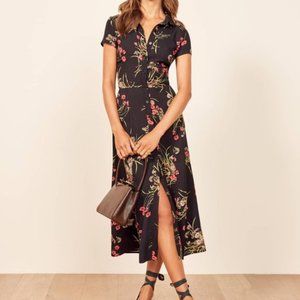 Reformation Black Floral Wilma Midi Dress - size 2